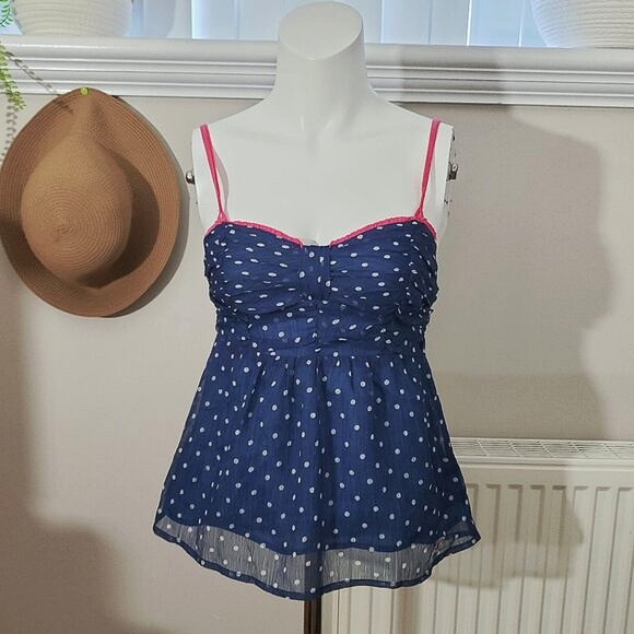 Hollister- Vintage Y2K Tie Back Polka Dot Peplum Mesh Top - Picture 3 of 15